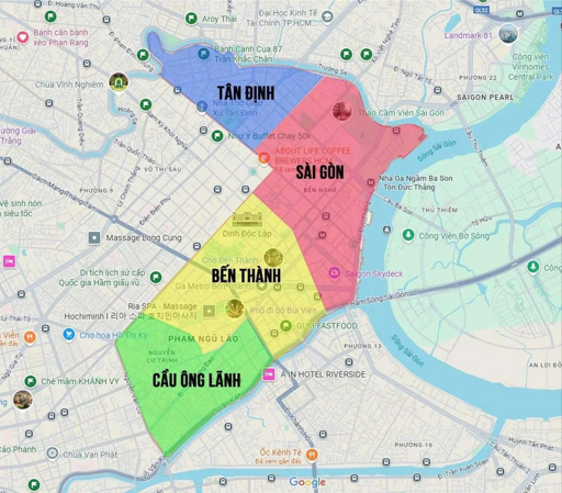 Map of the current Sai Gon ward in Ho Chi Minh City, Vietnam.