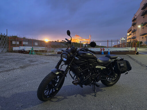 Motorcycle parked in the port area