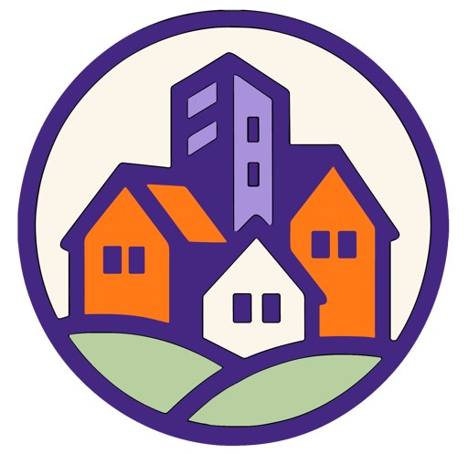 Il nuovo logo tondo di Citiverse: d'argento al borgo d'oro e d'azzurro, sulla campagna di verde 