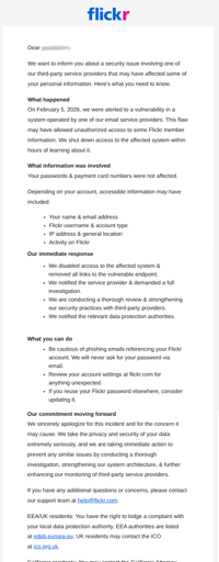 Flickr data breach notice