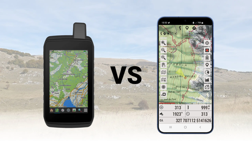 Un dispositivo GPS dedicato e uno smartphone con un'applicazione GPS
