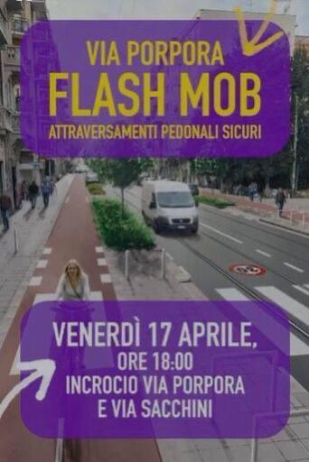 Illustrazione dell'evento:

Sullo sfondo un rendering di via Porpora con pista ciclabile, carreggiata più stretta, del verde.

Scritte con informazioni come nel toot